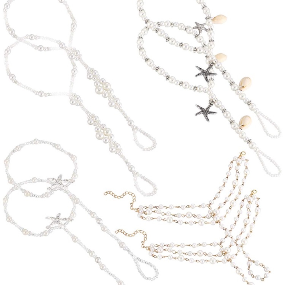 🆕📿Beaded Feet Jewelry Anklets Pearl Shell Silver Gold Assorted - Picture 2 of 9